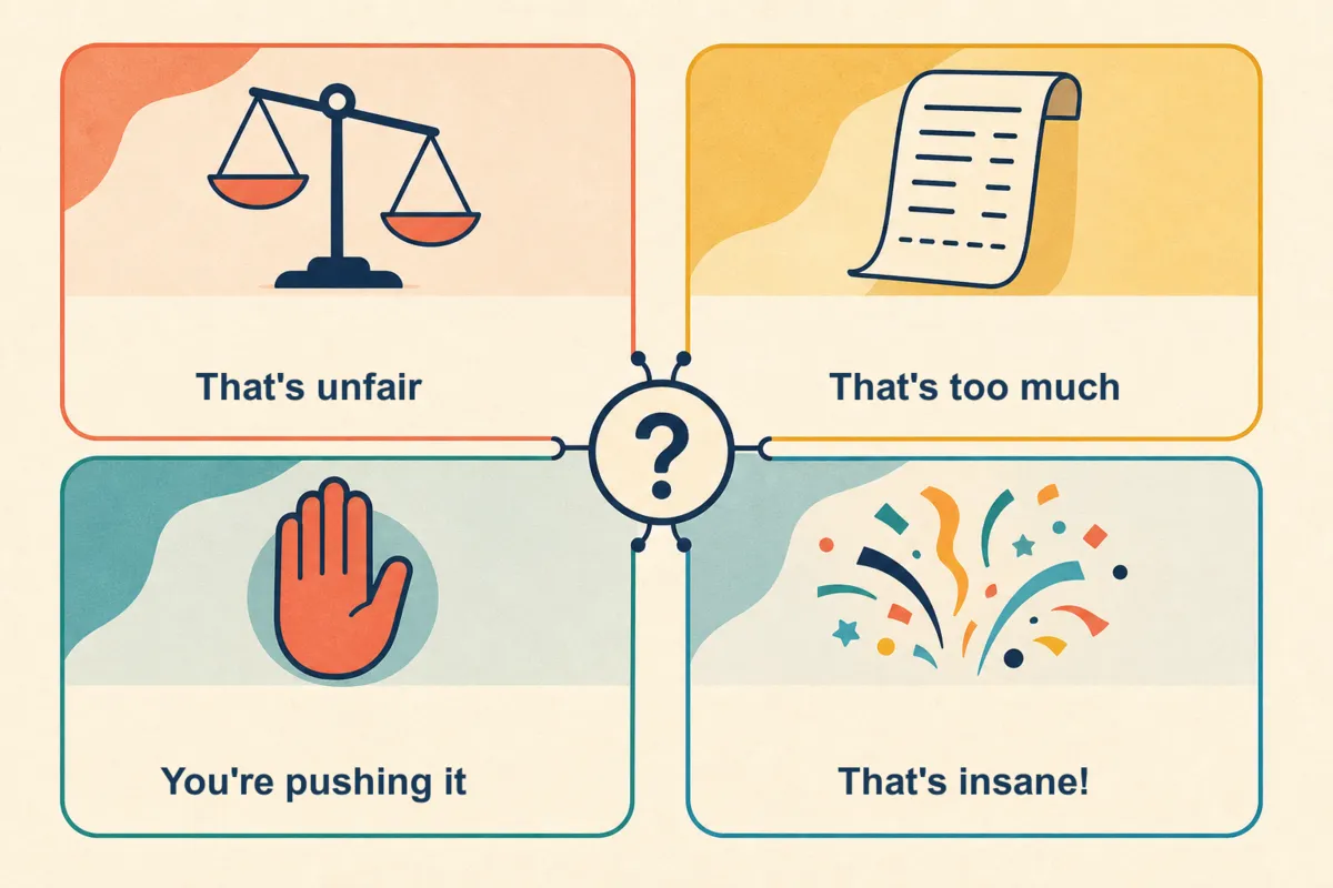 Infographie pour choisir entre that's unfair, that's too much, you're pushing it et that's insane