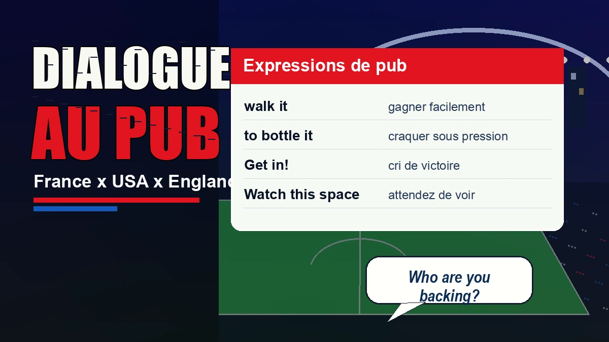 Dialogue de supporters en anglais dans un pub pendant la Coupe du Monde 2026
