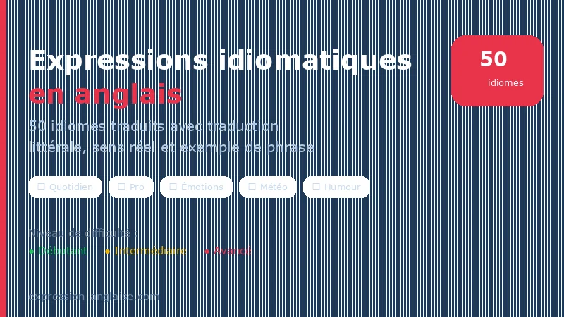 50 expressions idiomatiques anglaises classées par thème avec niveaux de difficulté